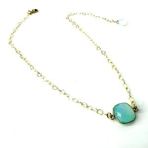 Chalcedony Bezel Necklace, Gold Heart Chain Necklace